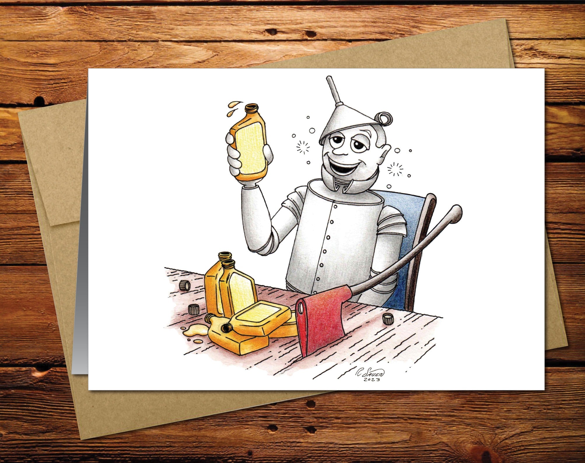 Wizard of OZ Tin Man with Oil Blank Greeting Card