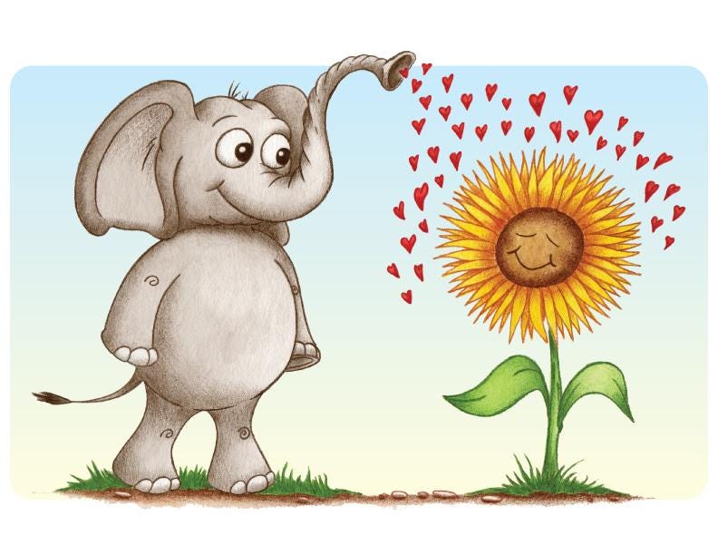 Elephant Sunflower Blank Greeting Card