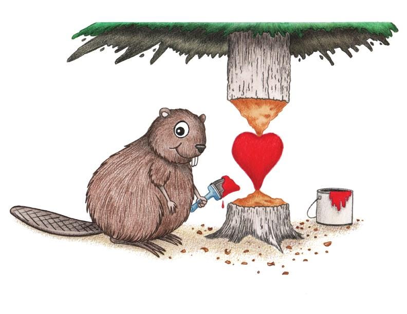 Beaver in Love Blank Greeting Card
